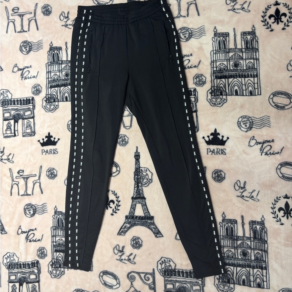 PINK Victoria's Secret Black Joggers with White Logo Stripes